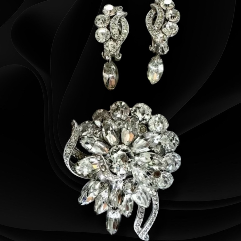 Vintage Signed Eisenberg Ice Brooch with Matching Earrings Set
